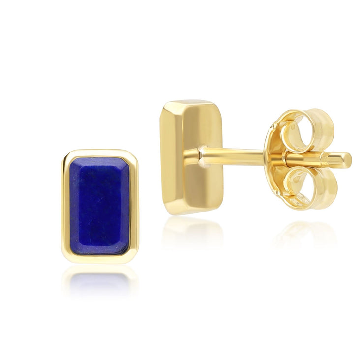 Classic Baguette Lapis Lazuli Stud Earrings in 9ct Yellow Gold