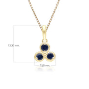 Floral Sapphire Three Stone Pendant Necklace in 9ct Yellow Gold