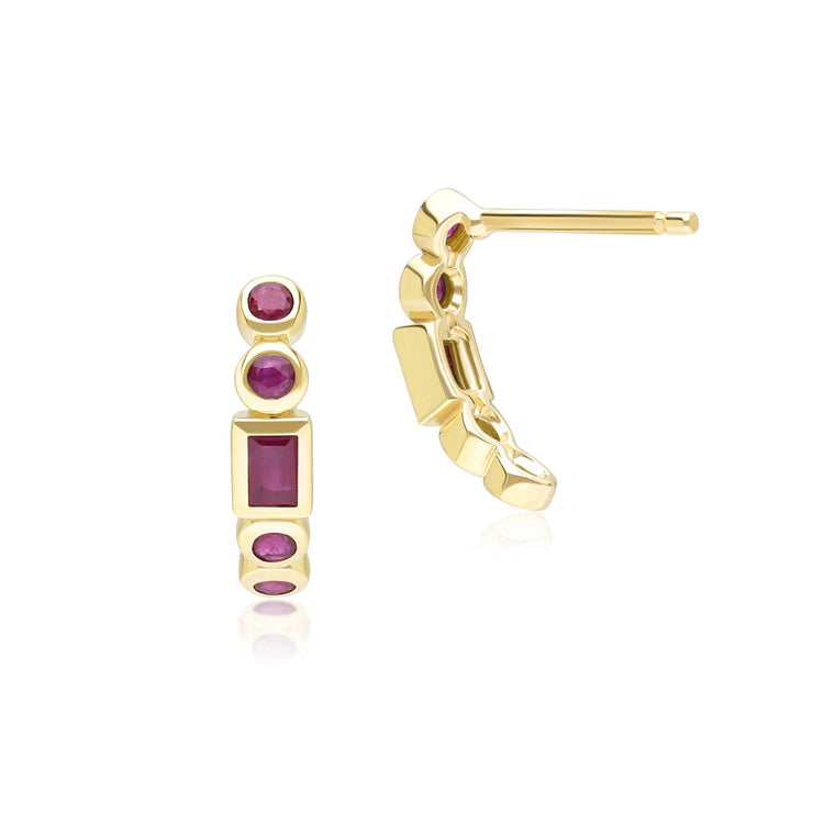 Classic Ruby Half Eternity Hoop Earrings in 9ct Yellow Gold