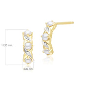 Classic Art Nouveau Style Pearl & Diamond Half Eternity Hoop Earrings in 9ct Yellow Gold