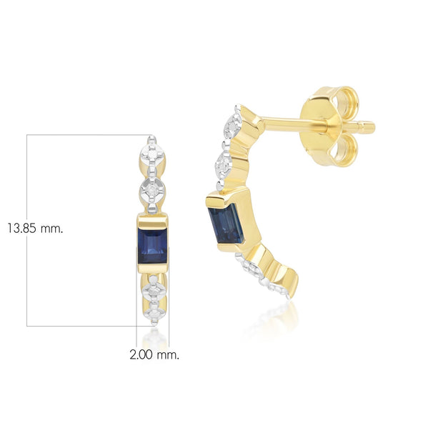Classic Baguette Sapphire & Diamond Half Eternity Hoop Earrings in 9ct Yellow Gold