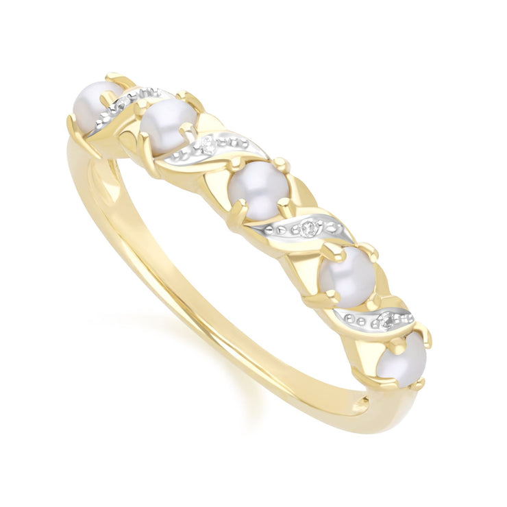 Classic Art Nouveau Style Pearl & Diamond Eternity Ring in 9ct Yellow Gold