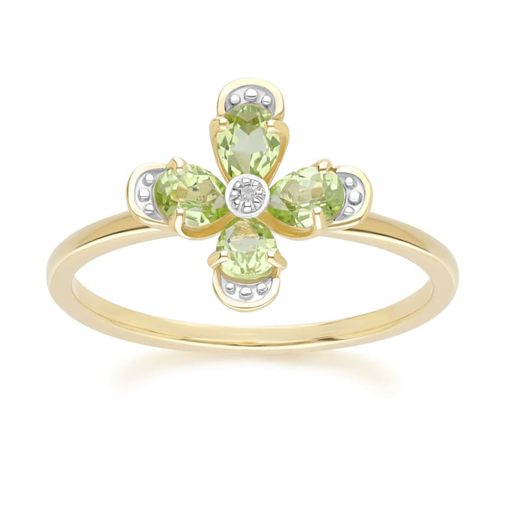 Floral Peridot & Diamond Ring in 9ct Yellow Gold