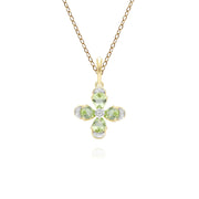 Floral Peridot & Diamond Pendant Necklace in 9ct Yellow Gold