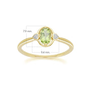 Classic Oval Peridot & Diamond Heart Ring In 9ct Yellow Gold