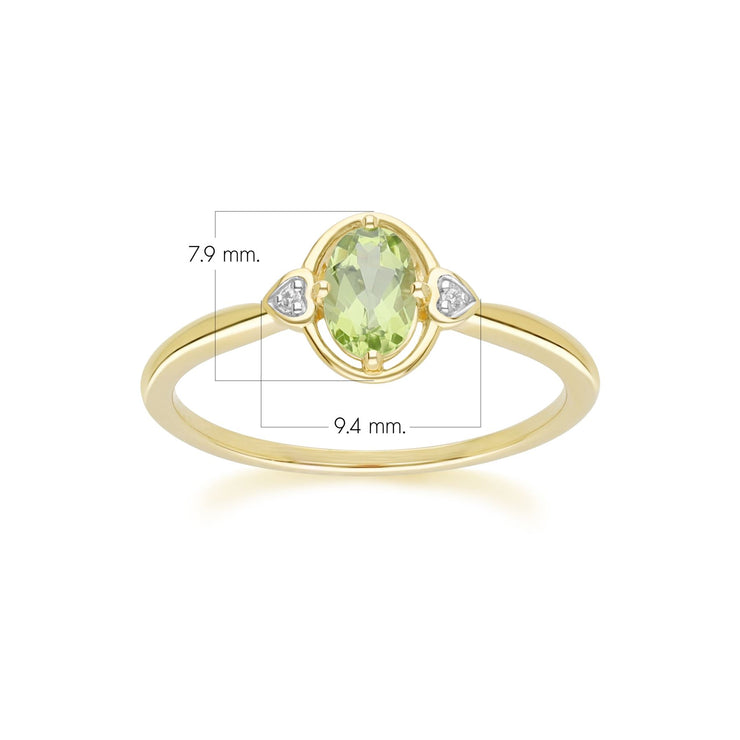 Classic Oval Peridot & Diamond Heart Ring In 9ct Yellow Gold