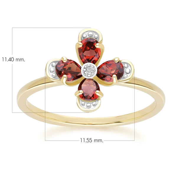 Floral Garnet & Diamond Ring in 9ct Yellow Gold