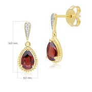 Classic Pear Garnet & Diamond Drop Earrings In 9ct Yellow Gold