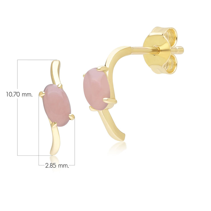 Classic Oval Pink Opal Half Hoop Earrings in 9ct Yellow Gold