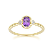 Classic Oval Amethyst & Diamond Heart Ring In 9ct Yellow Gold