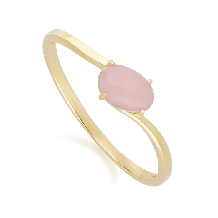 Classic Oval Pink Opal Ring in 9ct Yellow Gold