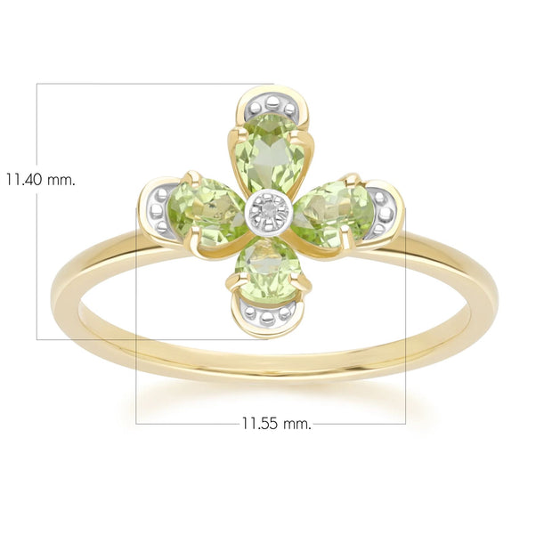 Floral Peridot & Diamond Ring in 9ct Yellow Gold