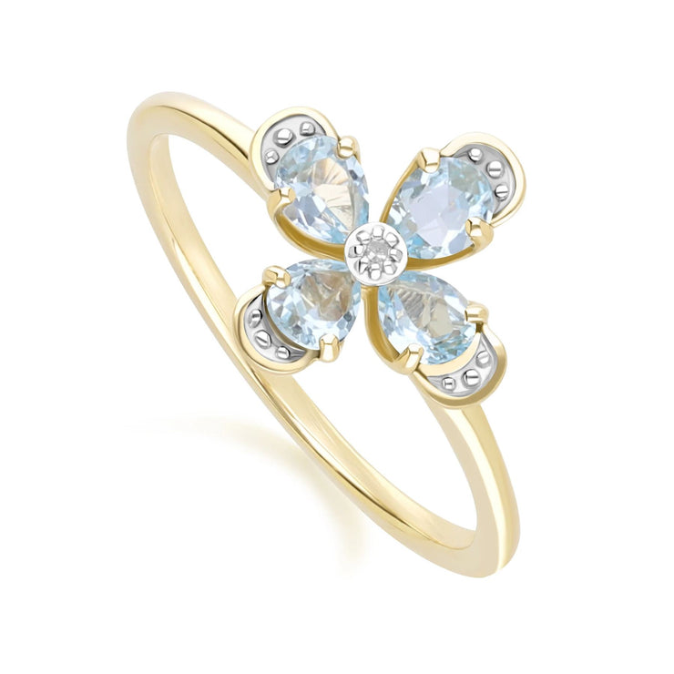 Floral Topaz & Diamond Ring in 9ct Yellow Gold