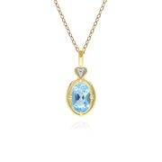 Classic Oval Topaz & Diamond Heart Pendant Necklace In 9ct Yellow Gold