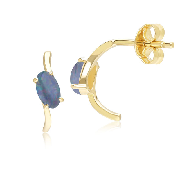 Classic Oval Triplet Opal Half Hoop Earrings in 9ct Yellow Gold