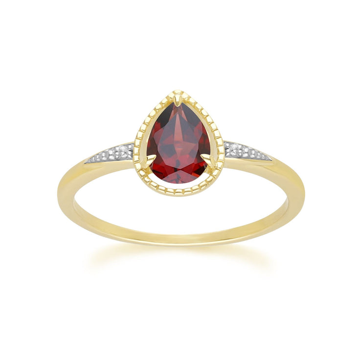 Classic Pear Garnet & Diamond Ring In 9ct Yellow Gold