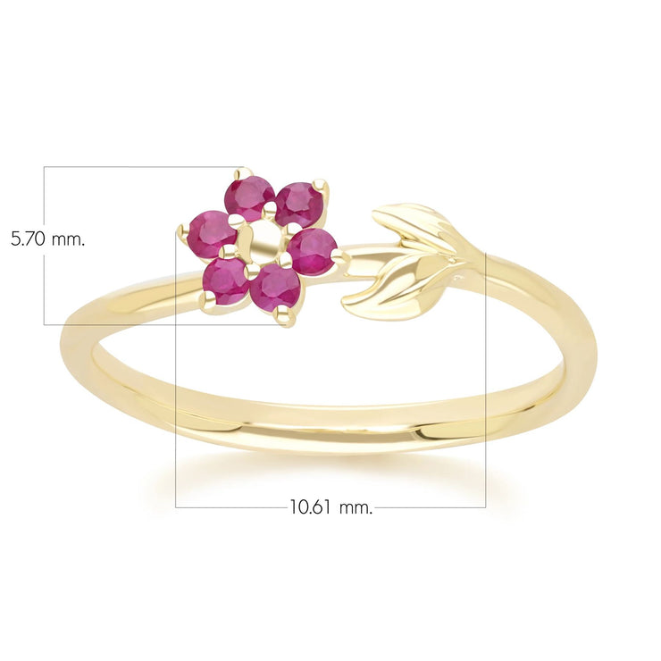 Floral Vine Ruby Ring in 9ct Yellow Gold