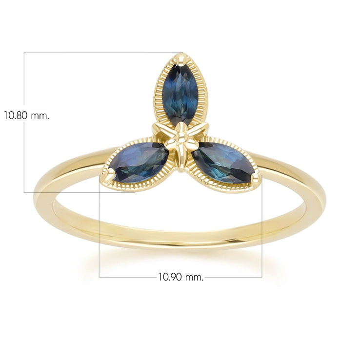 Floral Marquise Sapphire Ring in 9ct Yellow Gold