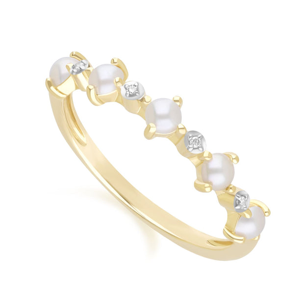 Classic Pearl & Diamond Eternity Ring in 9ct Yellow Gold