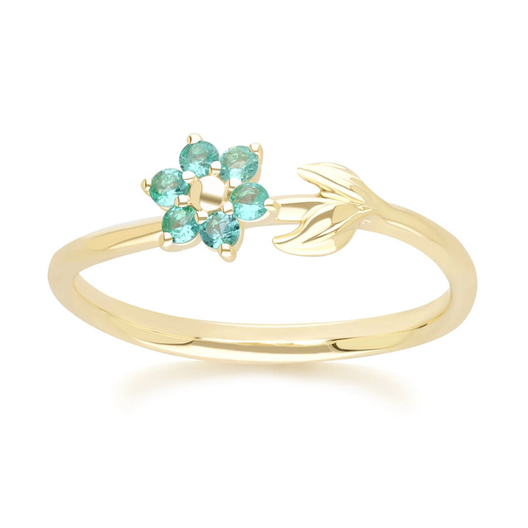 Floral Vine Emerald Ring in 9ct Yellow Gold