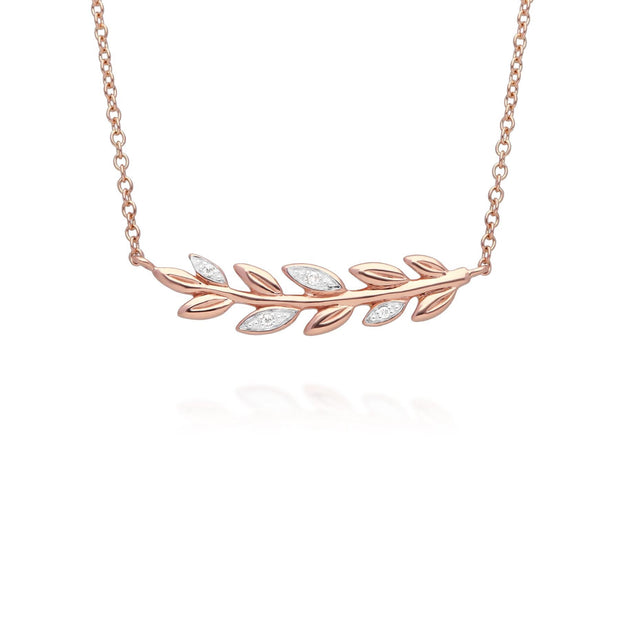 O Leaf Diamond Necklace & Stud Stud Earring Set in 9ct Rose Gold