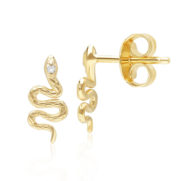 ECFEW™ Diamond Snake Wrap Stud Earrings in 9ct Yellow Gold