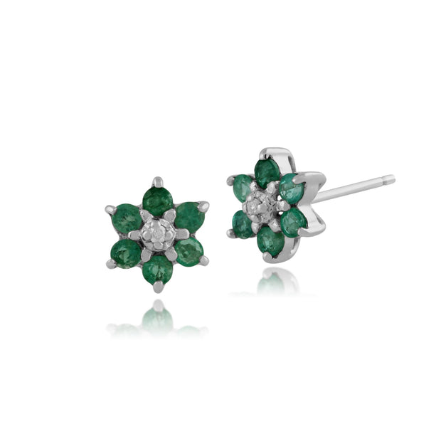 Classic Emerald & Diamond Cluster Stud Earrings Image 1