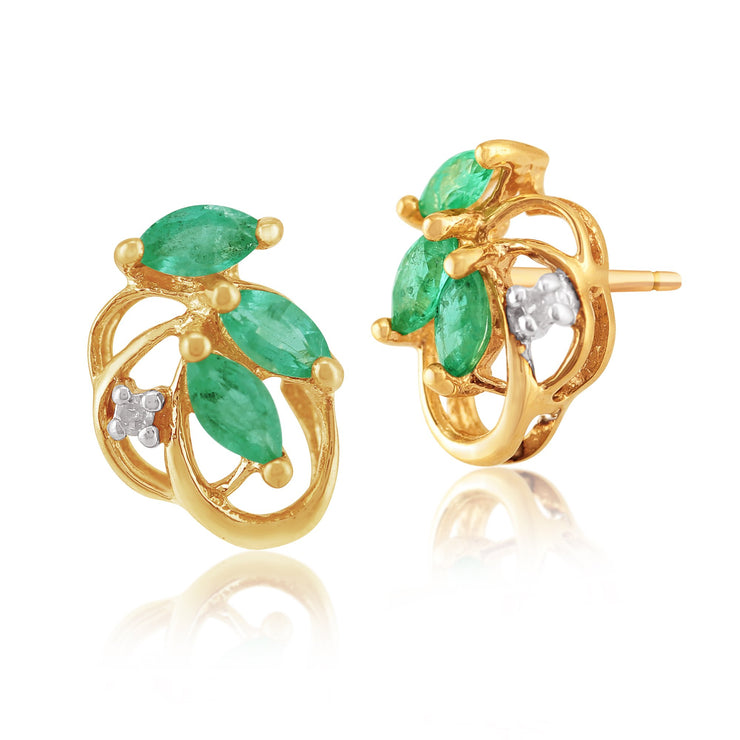 Floral Emerald & Diamond Stud Earrings Image 1