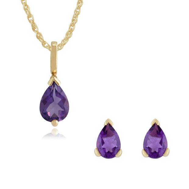 Classic Amethyst Stud Earrings & Pendant Set Image 1