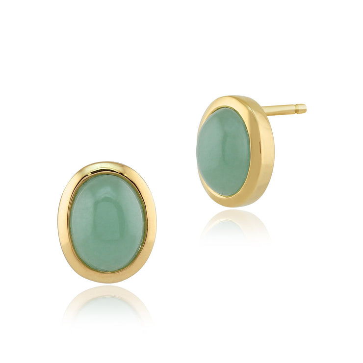 Classic Green Jade Bezel Stud Earrings & Cocktail Ring Set Image 2