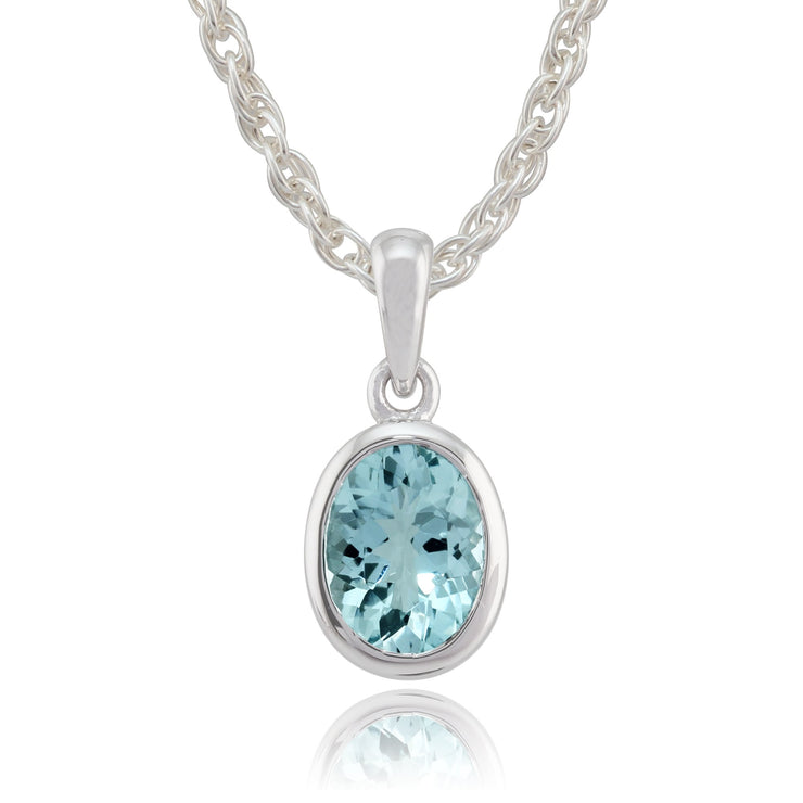 Classic Oval Aquamarine Bezel Stud Earrings & Pendant Set Image 4