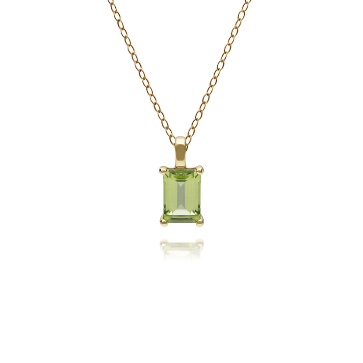 Classic Baguette Peridot Claw Set Pendant in 9ct Yellow Gold