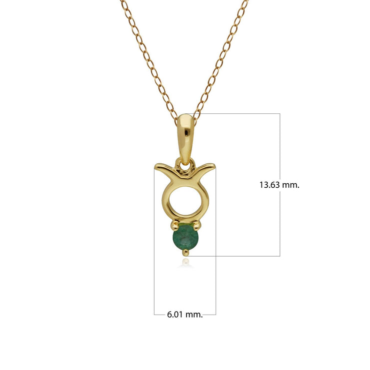 Emerald Taurus Zodiac Charm Necklace in 9ct Yellow Gold