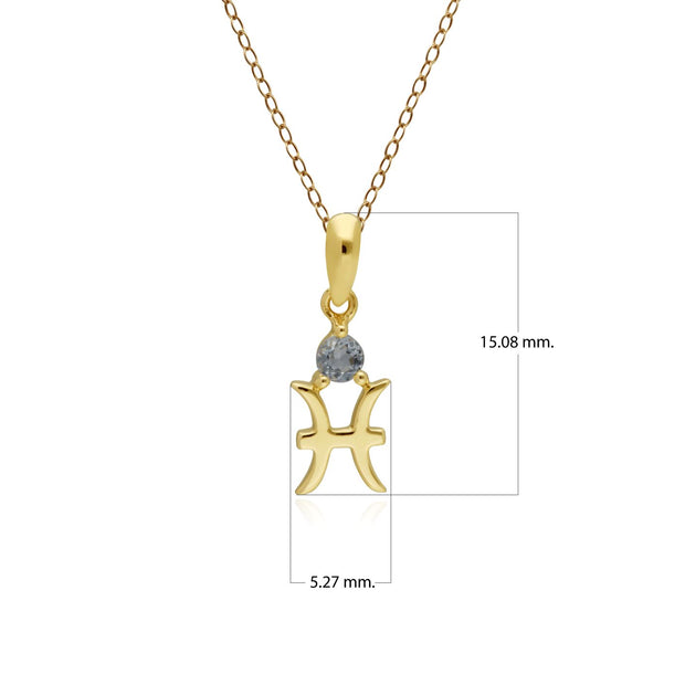 Aquamarine Pisces Zodiac Charm Necklace in 9ct Yellow Gold