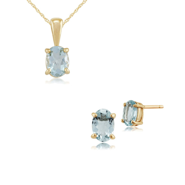 Classic Aquamarine Single Stone Stud Earrings & Pendant Set Image 1