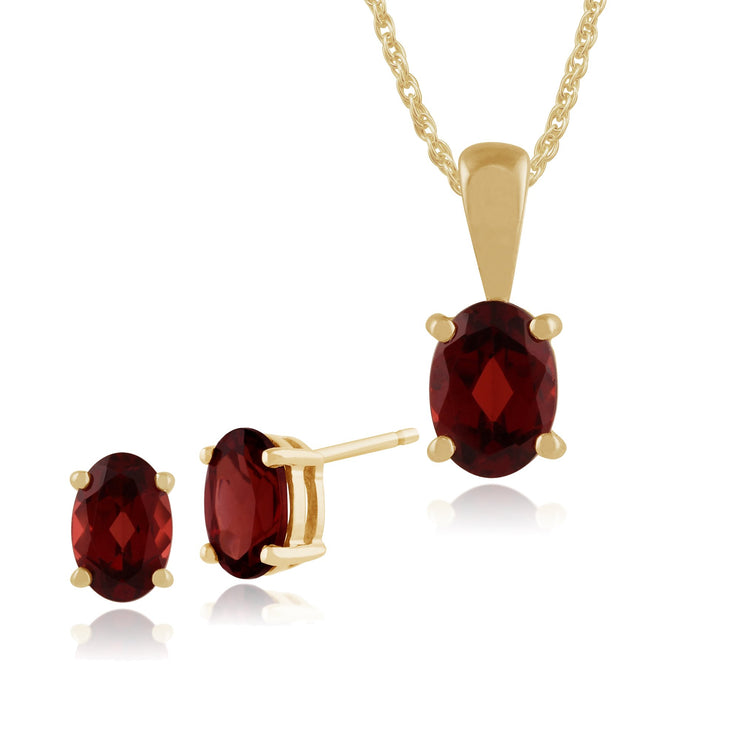 Classic Oval Garnet Stud Earrings & Pendant Set Image 1