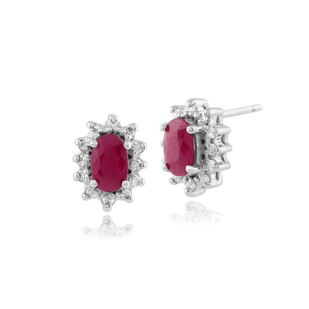 Classic Ruby & Diamond Cluster Stud Earrings Image 1