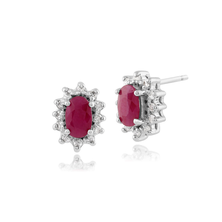 Classic Ruby & Diamond Cluster Stud Earrings Image 1