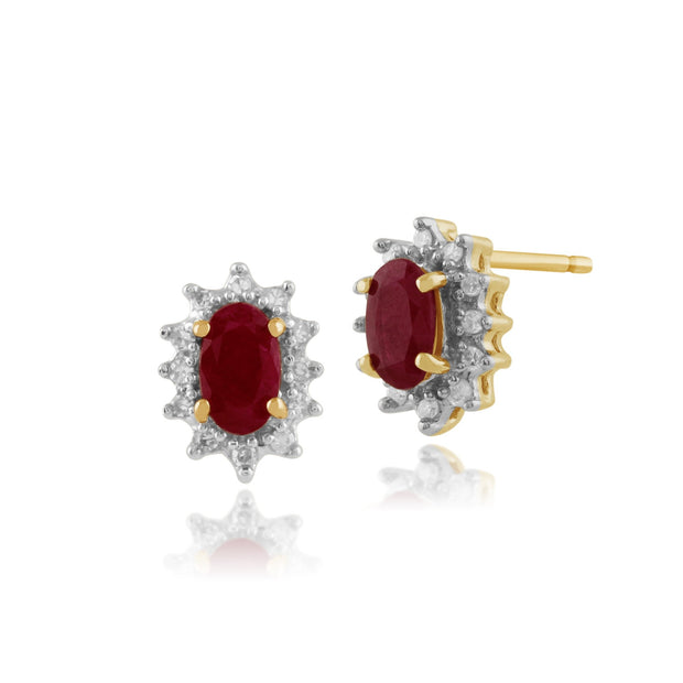 Classic Ruby & Diamond Cluster Stud Earrings Image 1