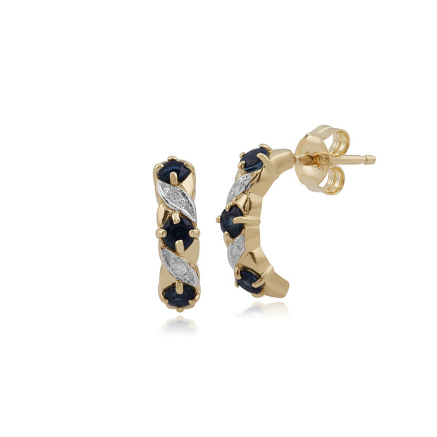 Classic Sapphire & Diamond Half Hoop Earrings Image 1