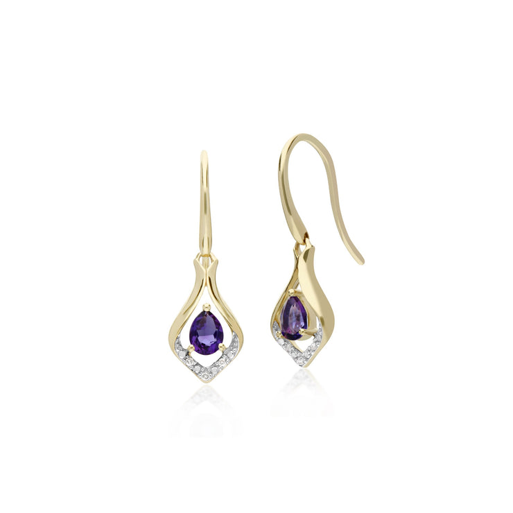 Classic Amethyst & Diamond Drop Earrings Image 1