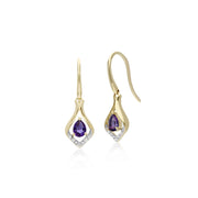 Classic Amethyst & Diamond Leaf Drop Earrings & Pendant Set Image 2