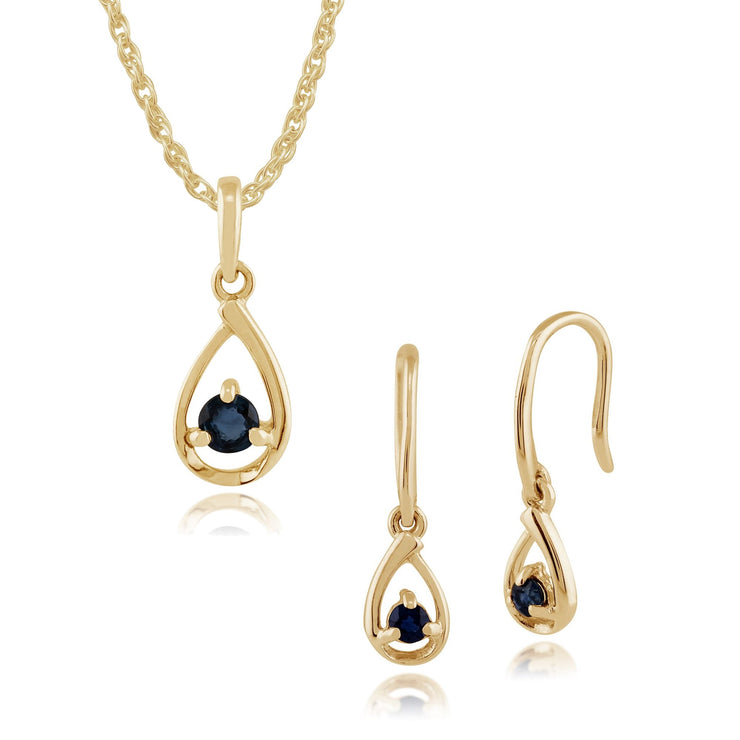 Classic Sapphire Halo Drop Earrings & Pendant Set Image 1