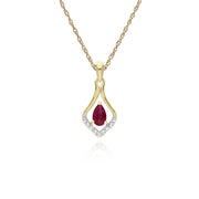 Classic Ruby & Diamond Leaf Drop Earrings & Pendant Set Image 3