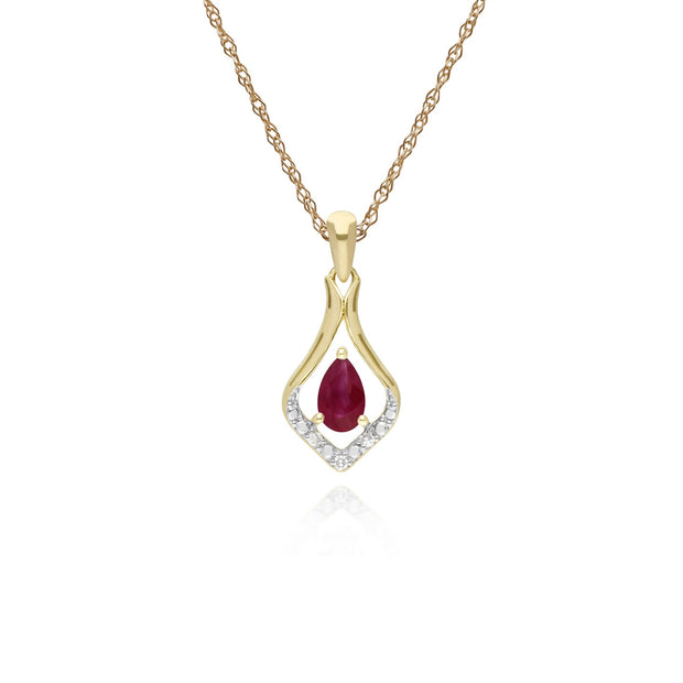 Classic Ruby & Diamond Leaf Drop Earrings & Pendant Set Image 3