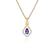 Classic Amethyst & Diamond Leaf Drop Earrings & Pendant Set Image 3