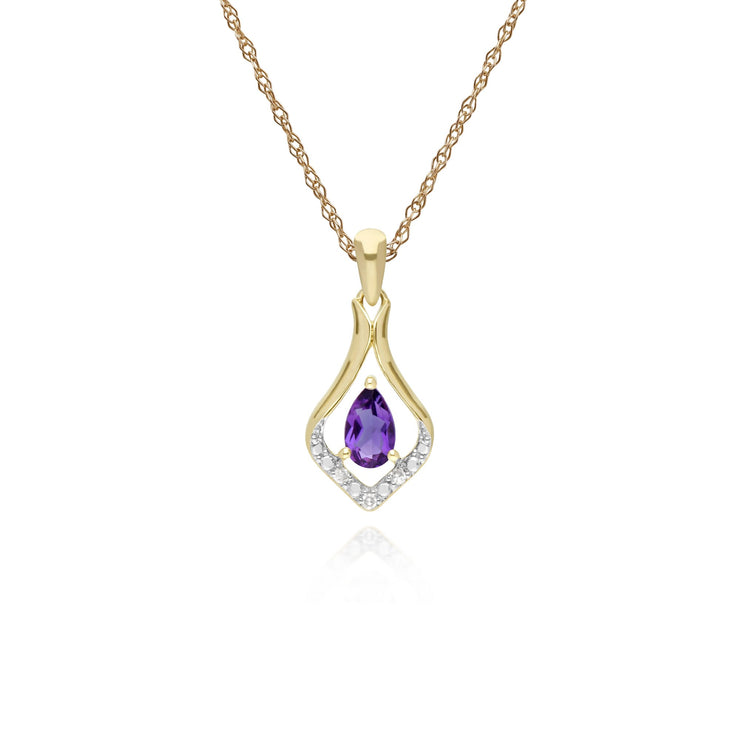 Classic Amethyst & Diamond Leaf Drop Earrings & Pendant Set Image 3