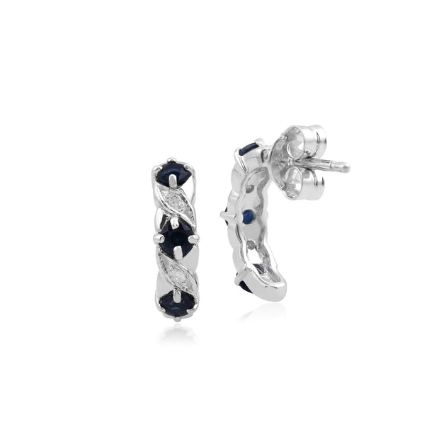 Classic Sapphire & Diamond Half Hoop Earrings Image 2