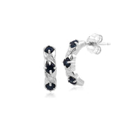 Classic Sapphire & Diamond Half Hoop Earrings Image 1