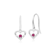 Classic Ruby & Diamond Heart Drop Earrings & Pendant Set Image 2